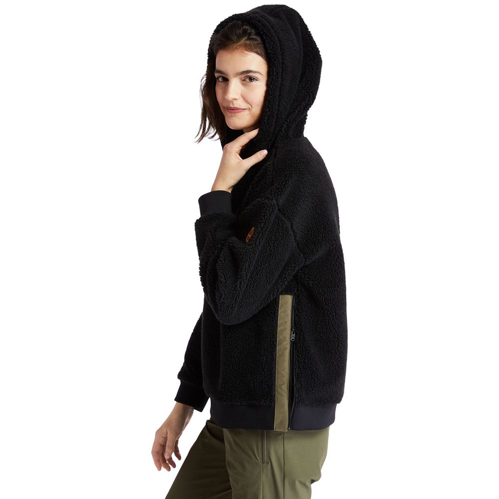 Timberland Womens Hoodie Recycled-Fleece - Black - India TA7503129